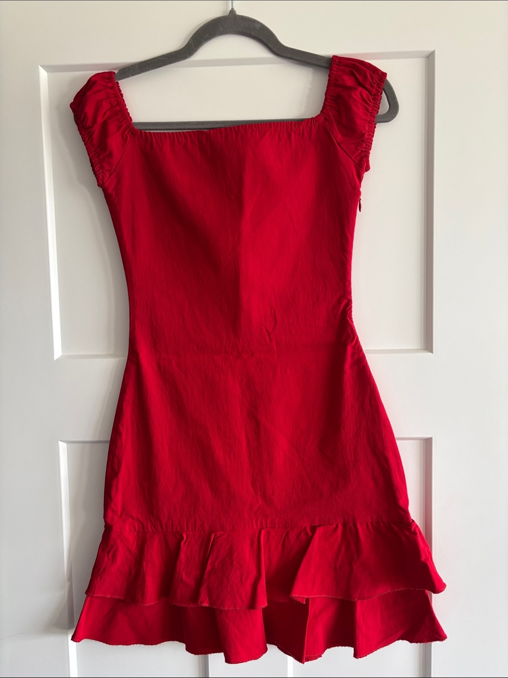 Zara Red Square-Neck Ruffle-Hem Kids Dress